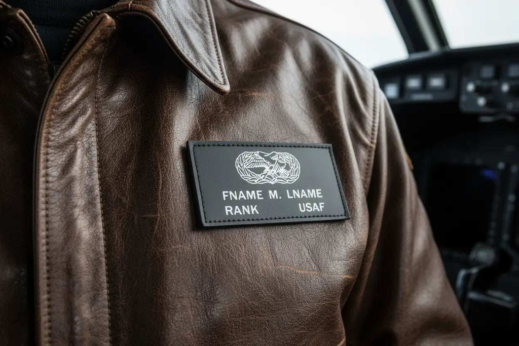 Set of genuine Air Force black leather badges with crisp insignia, durable and handcrafted