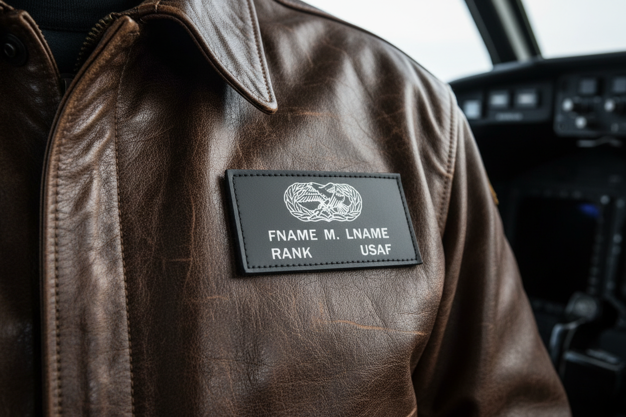 Black Leather USAF Badge on Pilot Jacket