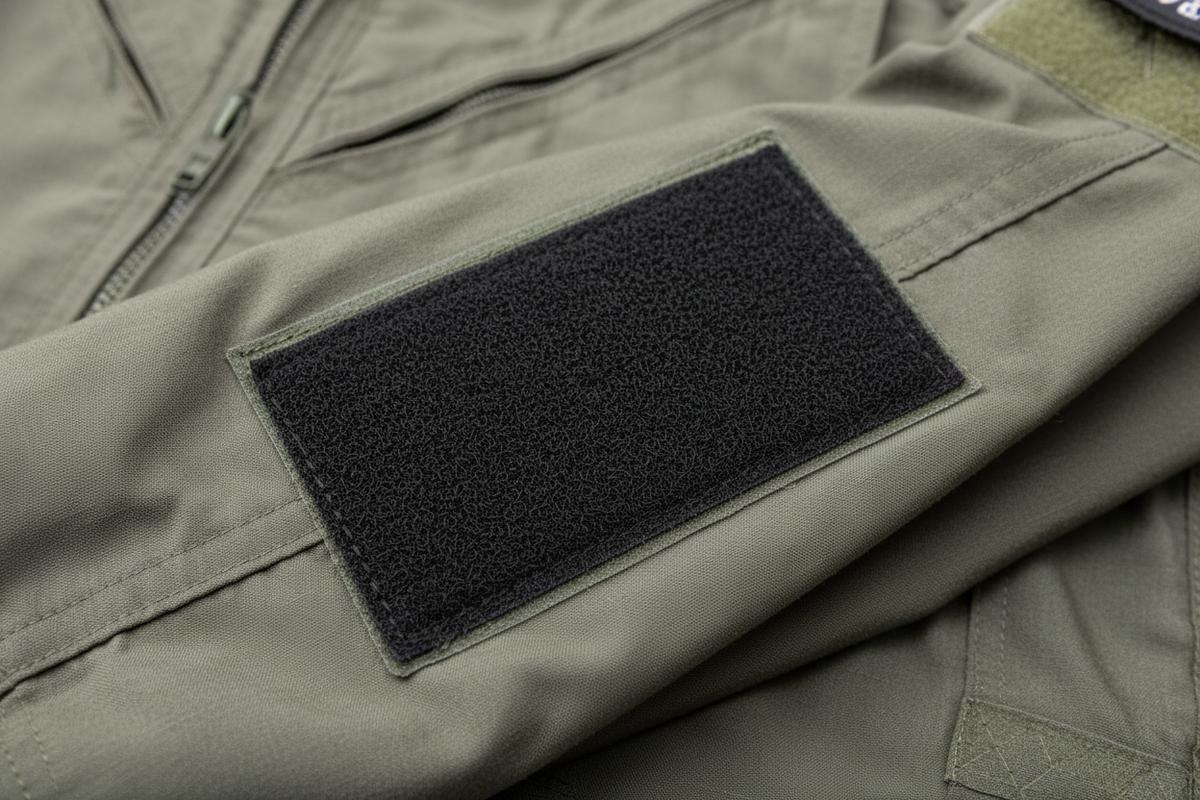 Flight Badge black rectangular soft loop hook fastener patch with textured fabric and stitched edges