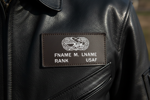 Single Air Force Brown Leather Badge on Black Pilot Jacket