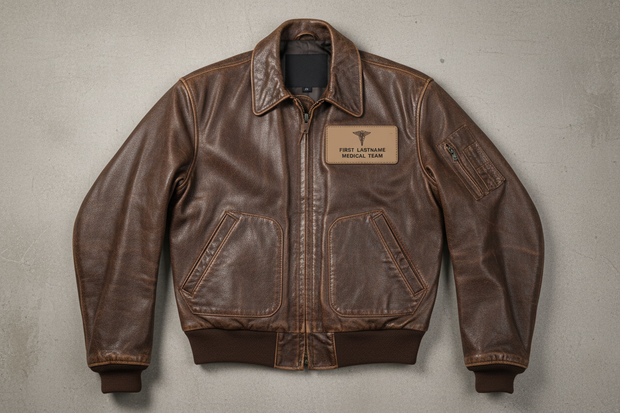 Tan Leather Badge on Flight Jacket