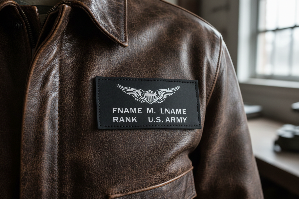 US Army Black Leather Badge on Pilot Jacket