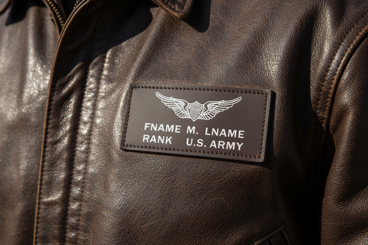 US Army Brown Leather Badge on Brown Pilot Jacket