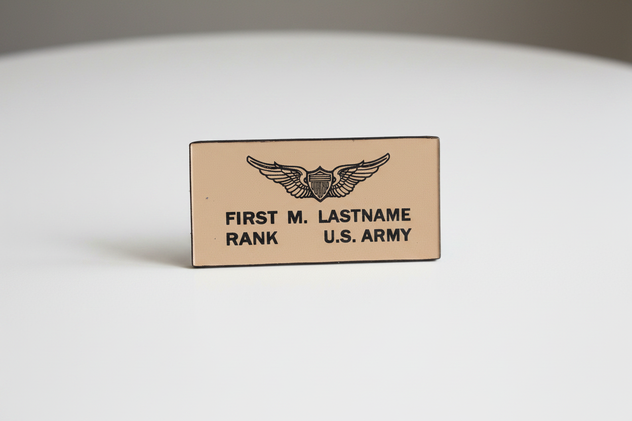 US Army Tan Leather Badge on White Table