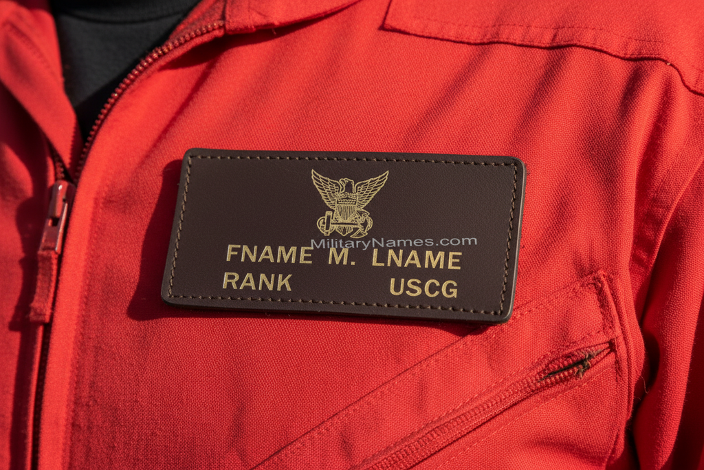 USCG Brown Leather Badge on Red Flight Suit
