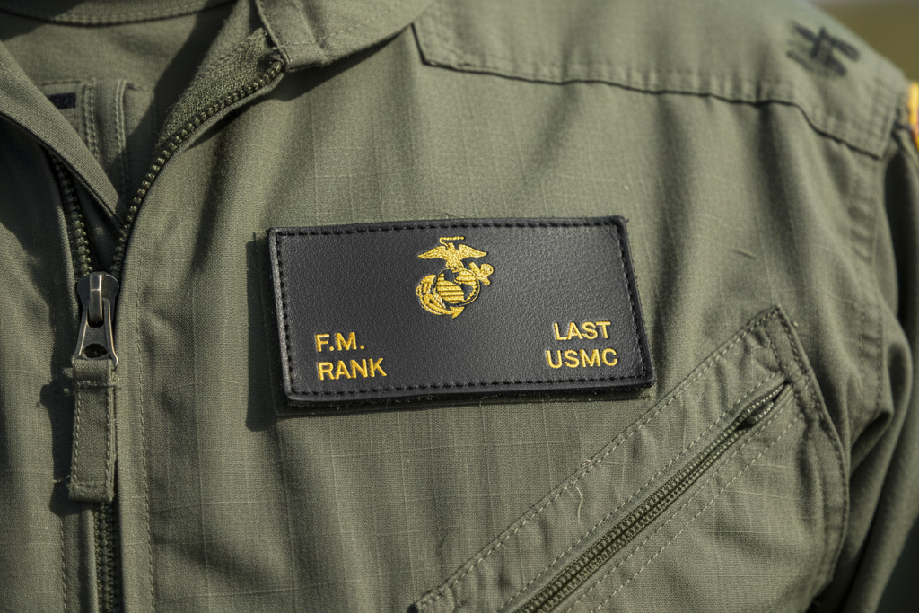 USMC Black Leather Badge on Flight Suit