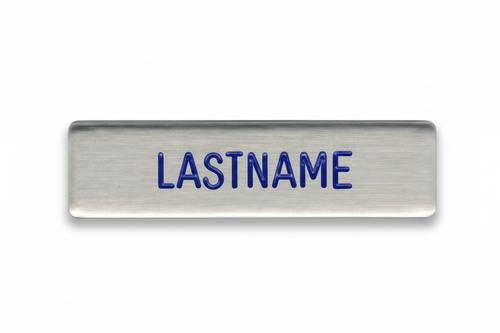 Air Force uniform name plate brushed steel with blue engraved text for service dress